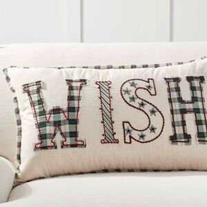 NWT Pottery Barn appliqué Christmas WISH lumbar pillow cover